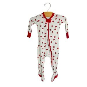 Vaenait Baby Heart Print Footed Sleeper Pajamas White Red Zip Up 0-3M
